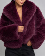 Women's Faux Fur Jacket Cropped with Oversized Collar, Fluffy Jacket for Winter – Uma