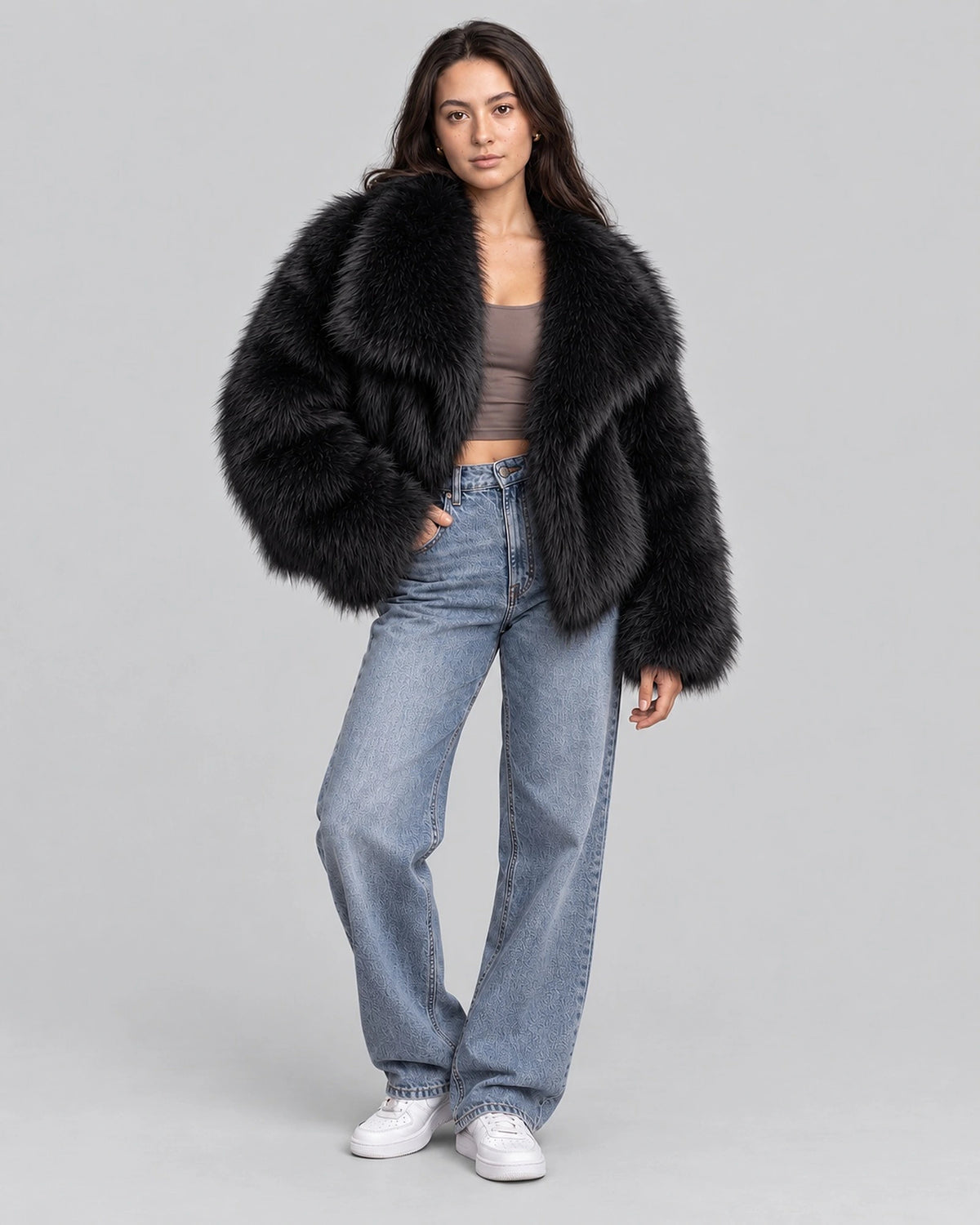 Women's Faux Fur Coat Jacket with Oversized Shawl Collar for Winter – Lorelei