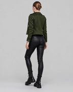 Women's Cropped Faux Suede Biker Jacket with Asymmetric Zip and Notched Collar – Harriet