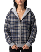 Women's Cropped Bomber Jacket with Contrast Ribbed Trims and Hood, Reversible Check – Lottie
