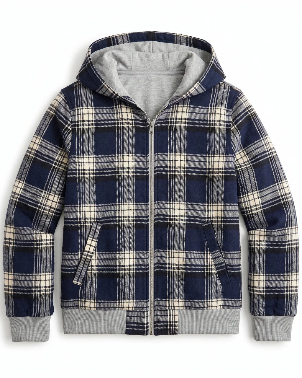 Women's Cropped Bomber Jacket with Contrast Ribbed Trims and Hood, Reversible Check – Lottie
