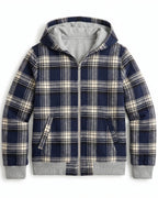 Women's Cropped Bomber Jacket with Contrast Ribbed Trims and Hood, Reversible Check – Lottie