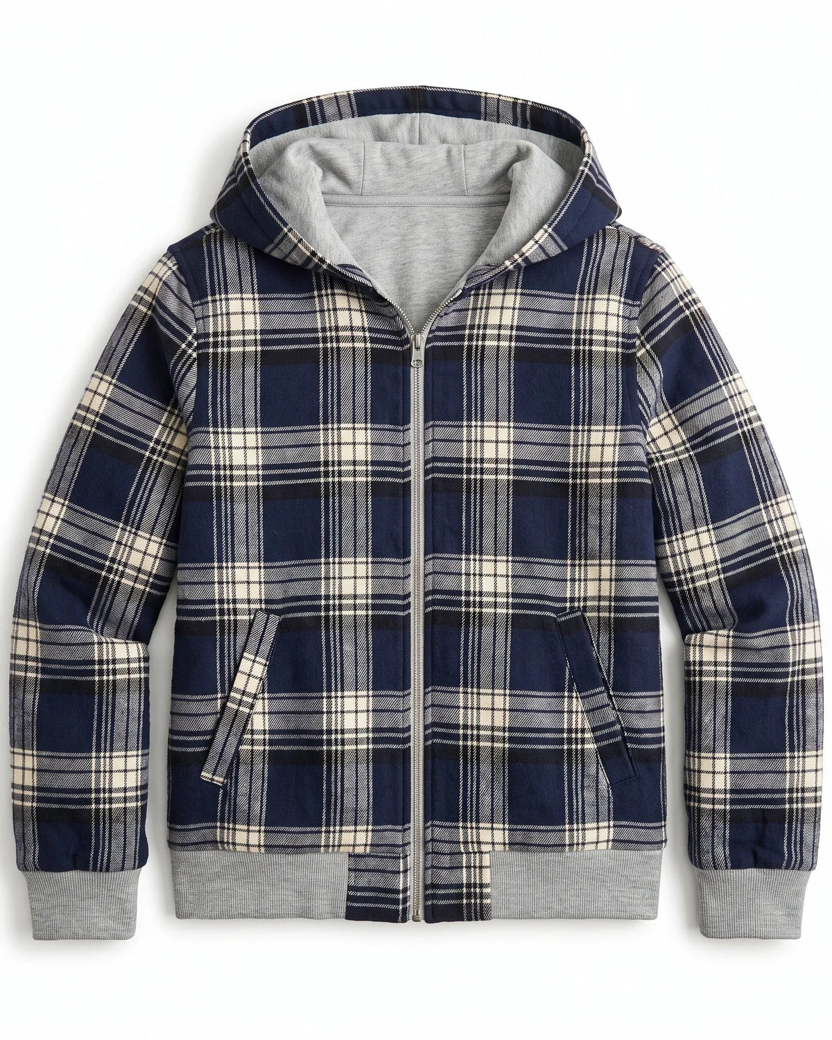 Women's Cropped Bomber Jacket with Contrast Ribbed Trims and Hood, Reversible Check – Lottie