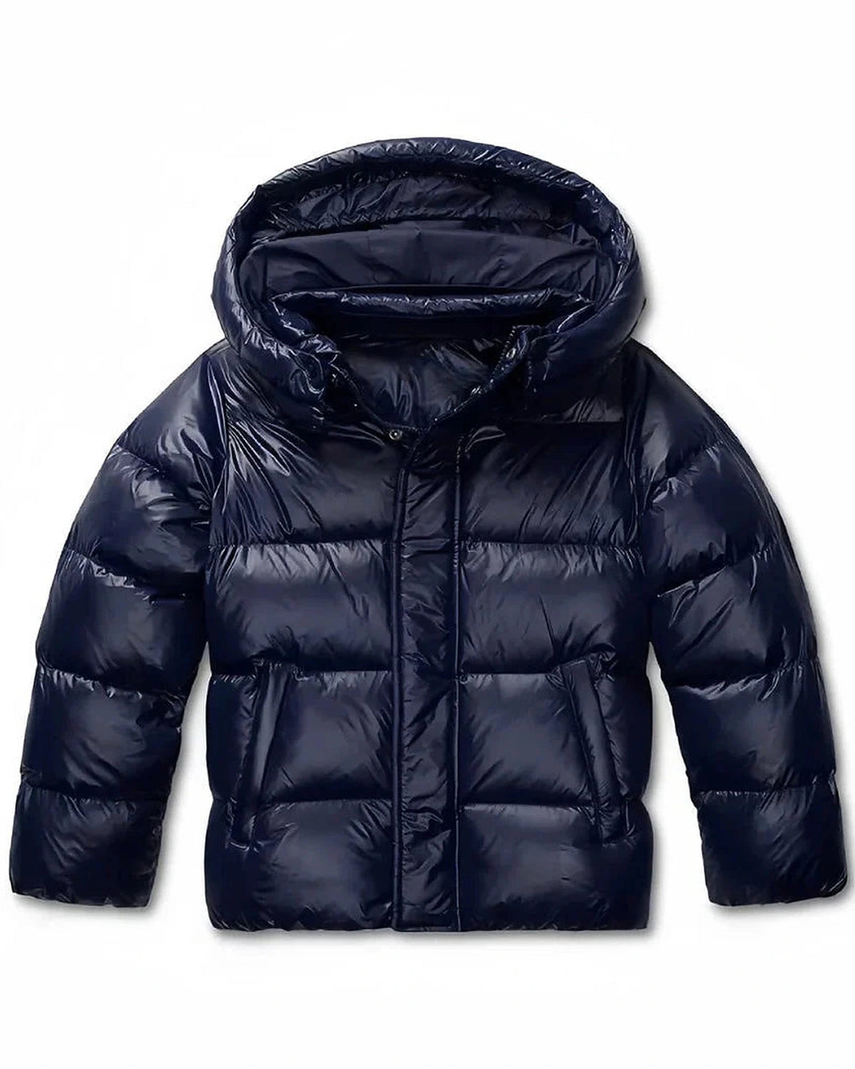 Women's Cropped Puffer Jacket with Hood, Glossy Finish and Side Pockets – Maya