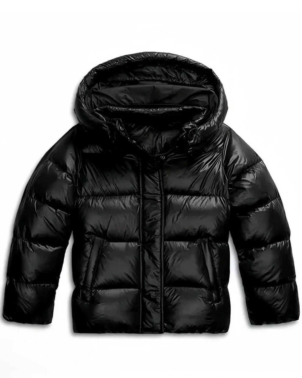 Women's Cropped Puffer Jacket with Hood, Glossy Finish and Side Pockets – Maya