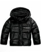 Women's Cropped Puffer Jacket with Hood, Glossy Finish and Side Pockets – Maya