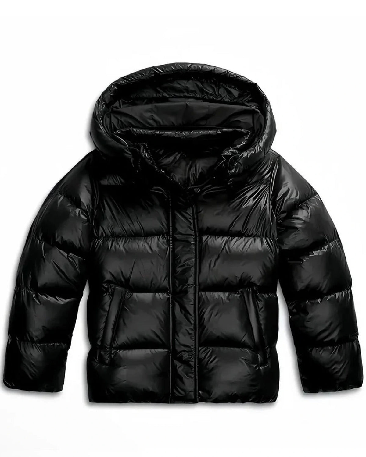 Women's Cropped Puffer Jacket with Hood, Glossy Finish and Side Pockets – Maya