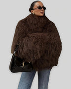 Women's Cropped Shaggy Faux Fur Jacket – Uma Grey
