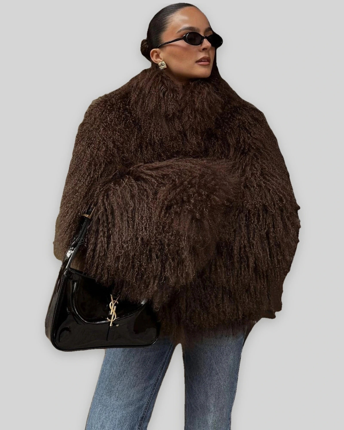 Women's Cropped Shaggy Faux Fur Jacket – Uma Grey