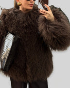 Women's Cropped Shaggy Faux Fur Jacket – Uma Grey