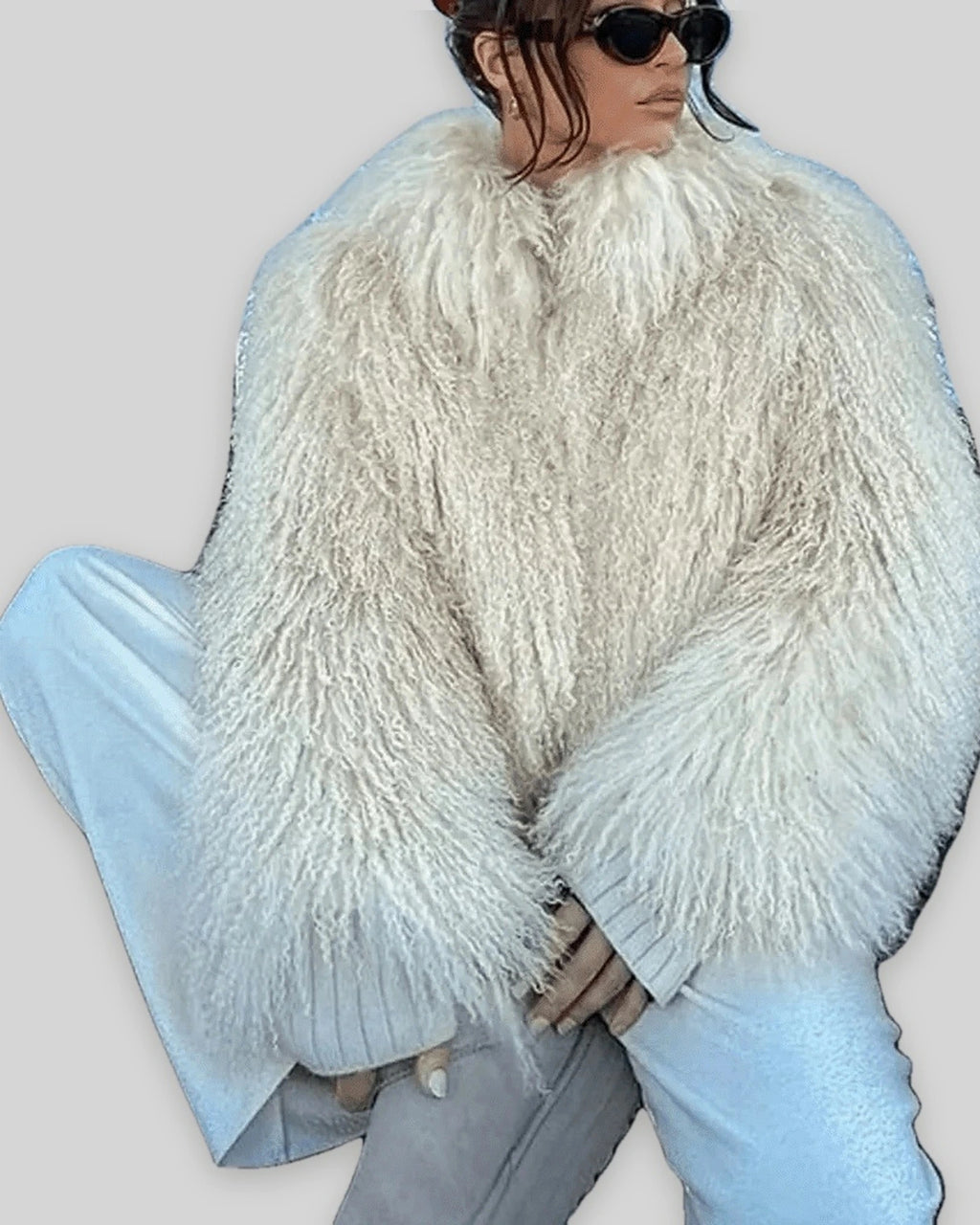 Women's Cropped Shaggy Faux Fur Jacket – Uma Grey