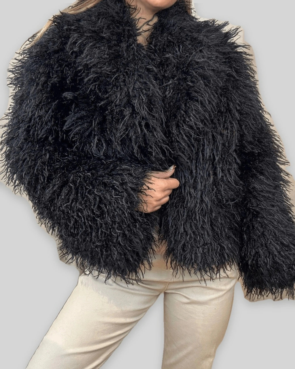 Women's Cropped Shaggy Faux Fur Jacket – Uma Grey
