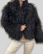 Women's Cropped Shaggy Faux Fur Jacket – Uma Grey