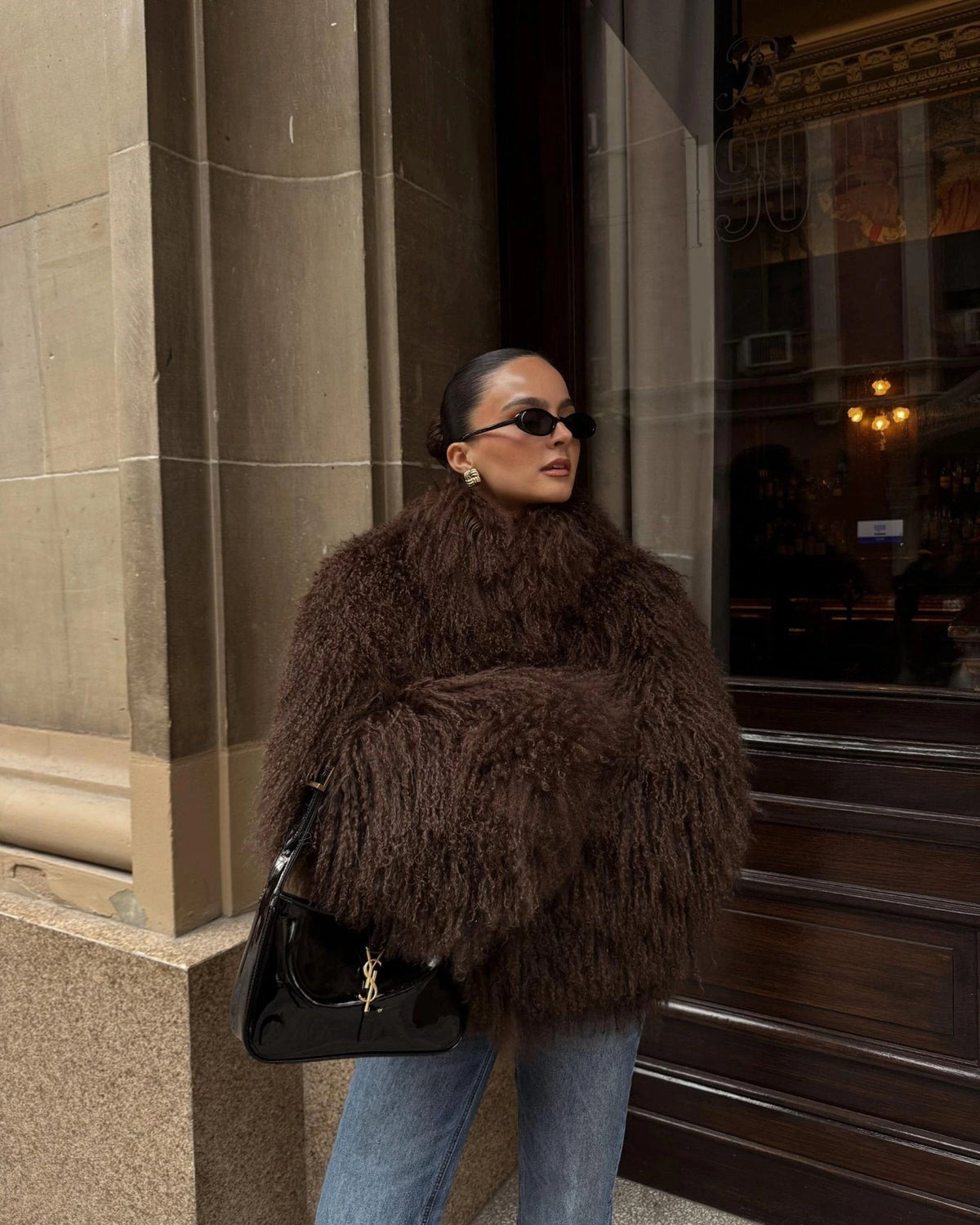 Women's Cropped Shaggy Faux Fur Jacket – Uma Grey