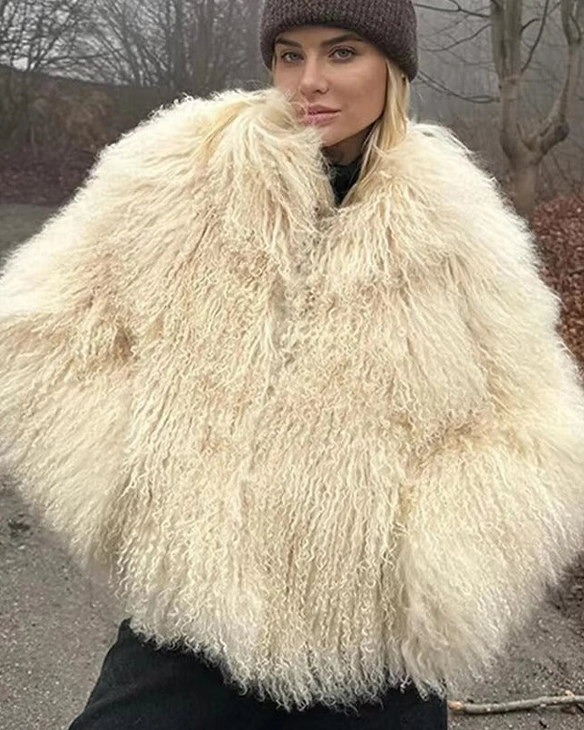 Women's Cropped Shaggy Faux Fur Jacket – Uma Grey