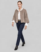 Women's Cropped Cape Jacket with Studded Button Neckline and Raw Hem – Maren