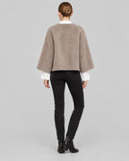 Women's Cropped Cape Jacket with Studded Button Neckline and Raw Hem – Maren