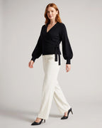 Women's Cropped Knit Wrap Front V-Neck Jumper with Tie Waist Detail – Pippa Lou