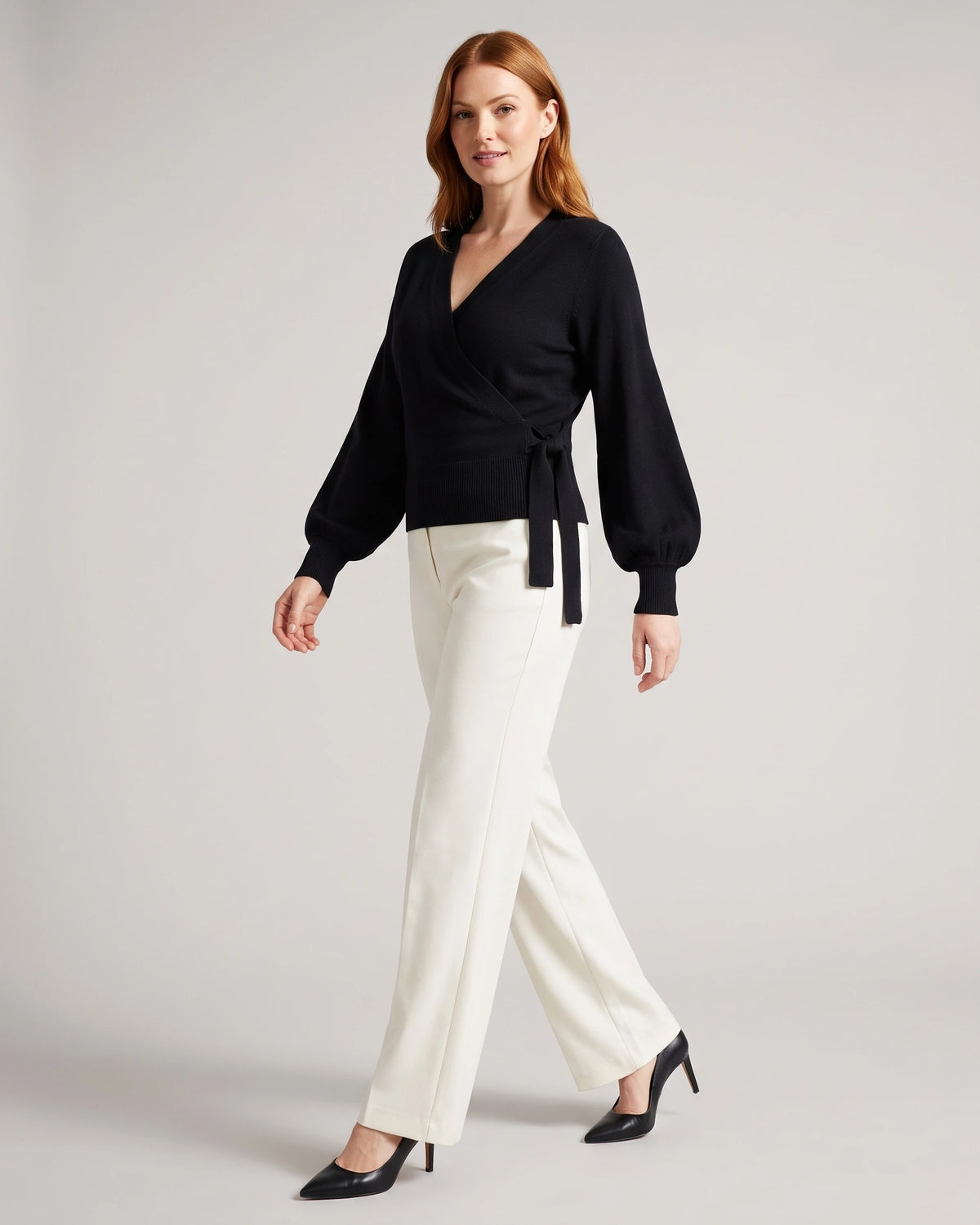Women's Cropped Knit Wrap Front V-Neck Jumper with Tie Waist Detail – Pippa Lou