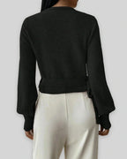 Women's Cropped Knit Wrap Front V-Neck Jumper with Tie Waist Detail – Pippa Lou