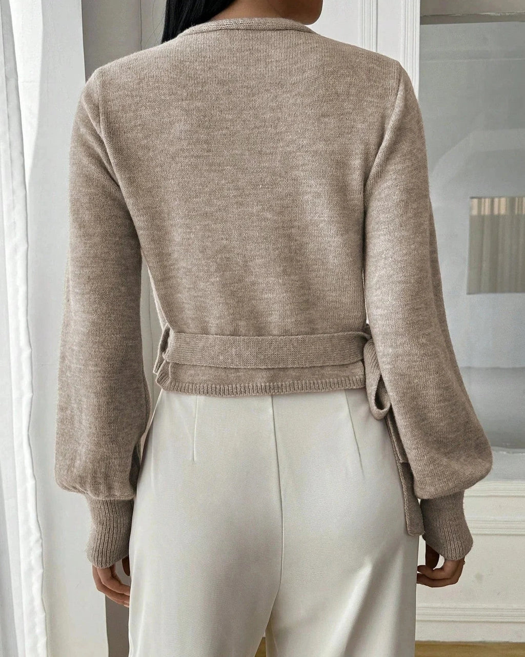 Women's Cropped Knit Wrap Front V-Neck Jumper with Tie Waist Detail – Pippa Lou