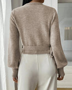 Women's Cropped Knit Wrap Front V-Neck Jumper with Tie Waist Detail – Pippa Lou