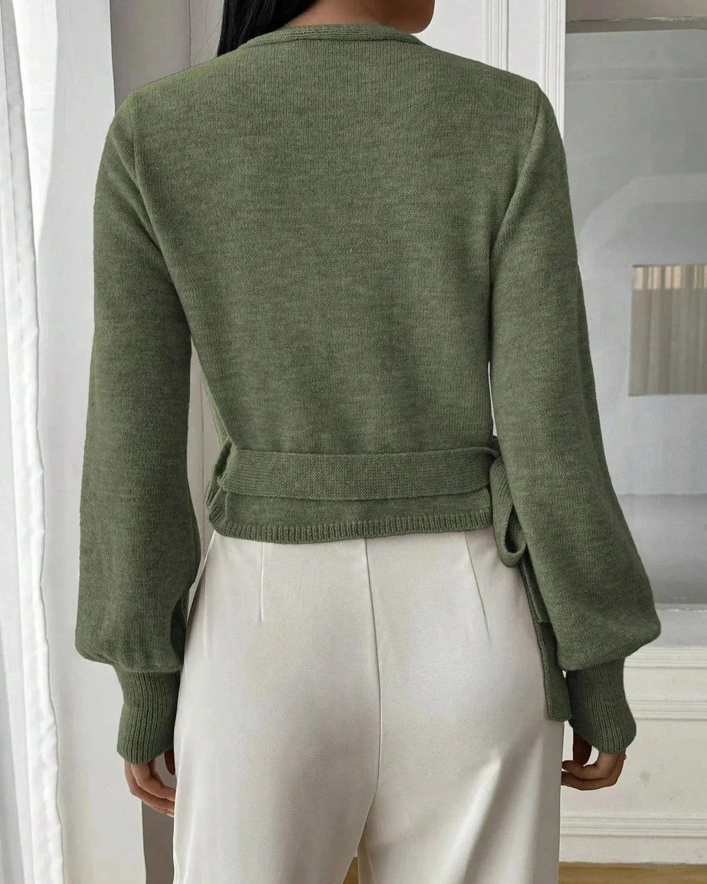 Women's Cropped Knit Wrap Front V-Neck Jumper with Tie Waist Detail – Pippa Lou