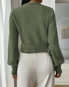 Women's Cropped Knit Wrap Front V-Neck Jumper with Tie Waist Detail – Pippa Lou