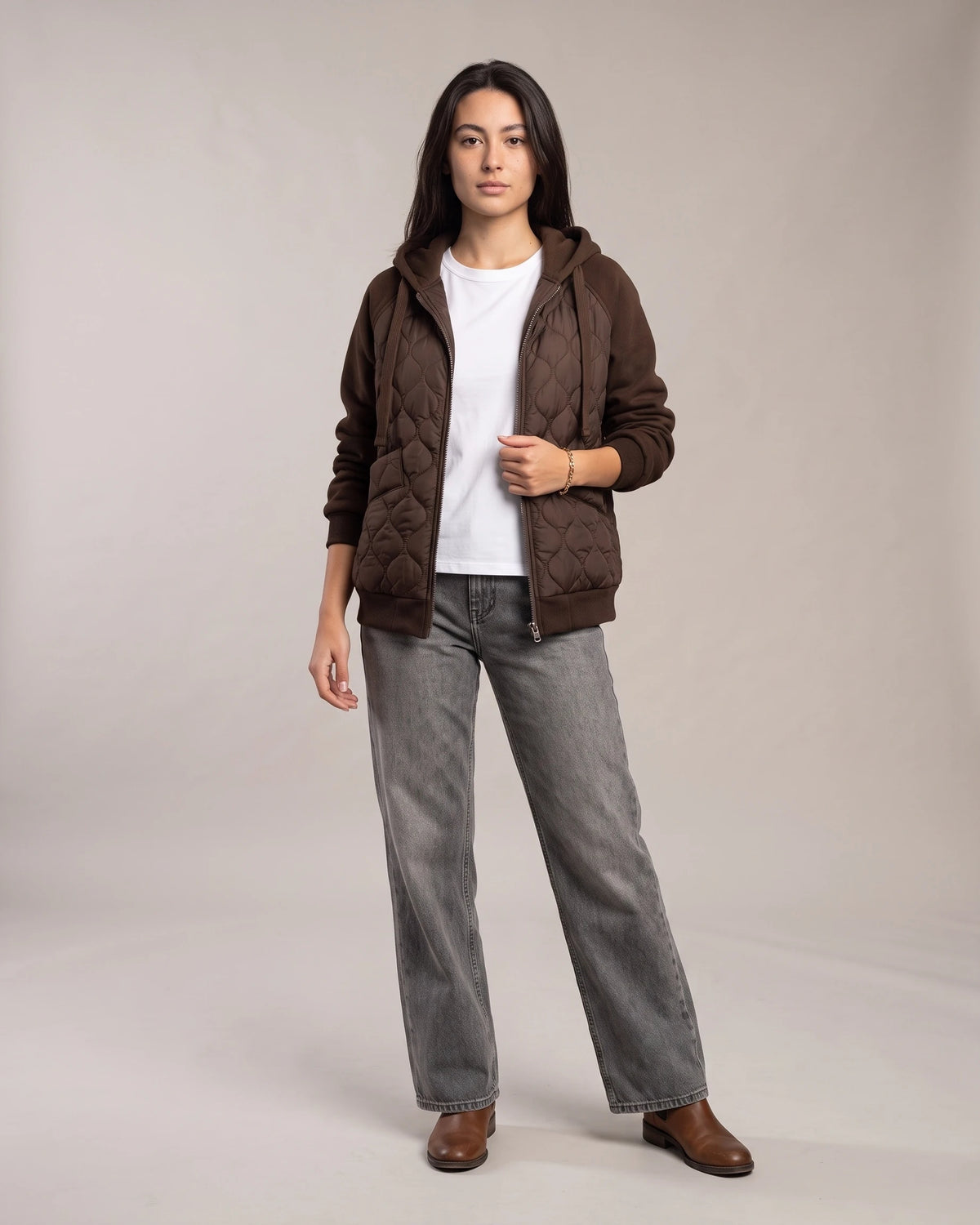 Women's Diamond Quilted Hooded Jacket with Fleece Lining in the Sleeves – Penelope