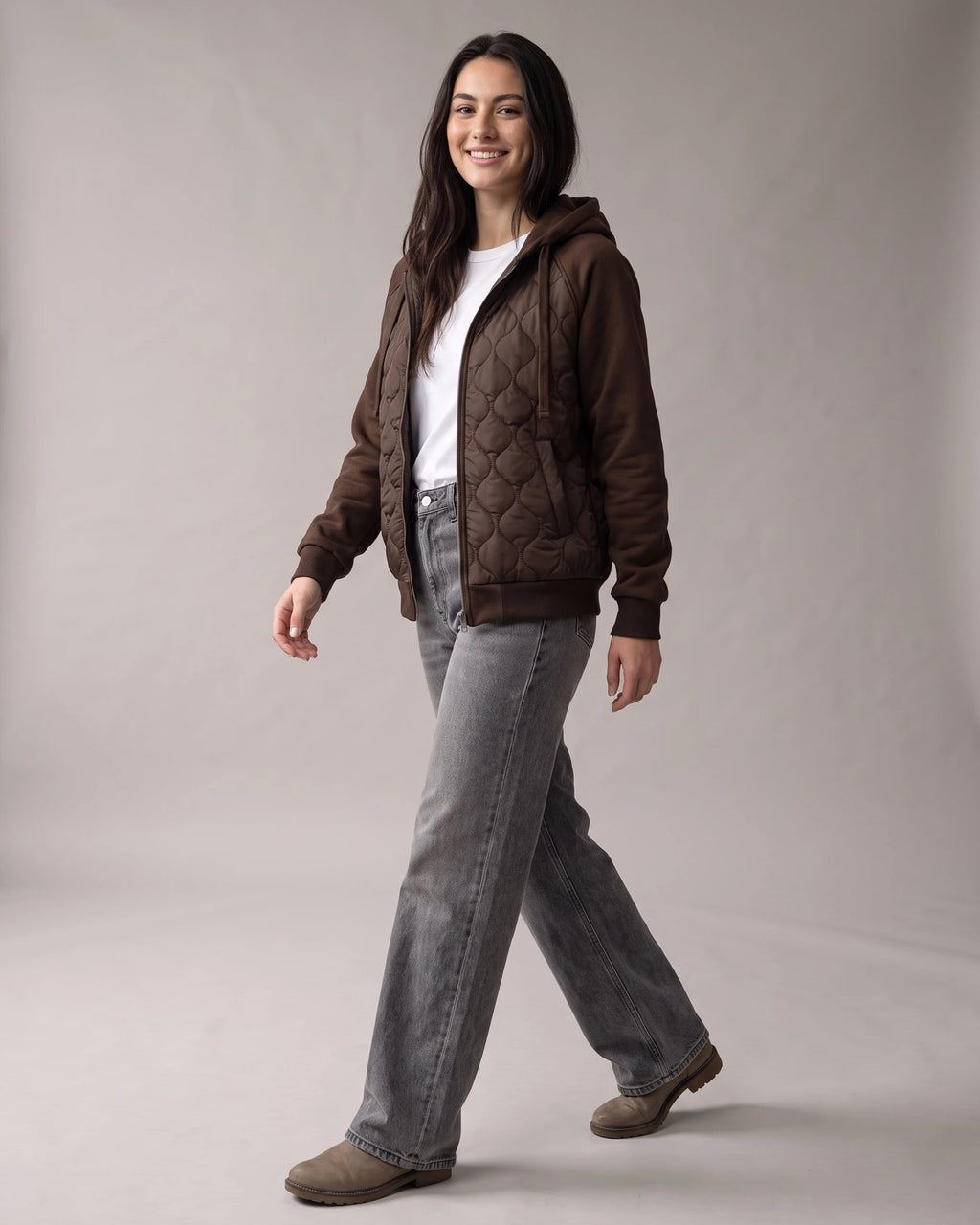 Women's Diamond Quilted Hooded Jacket with Fleece Lining in the Sleeves – Penelope