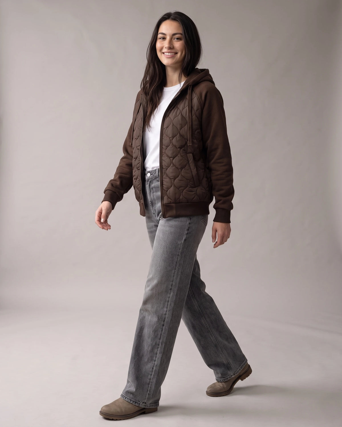 Women's Diamond Quilted Hooded Jacket with Fleece Lining in the Sleeves – Penelope
