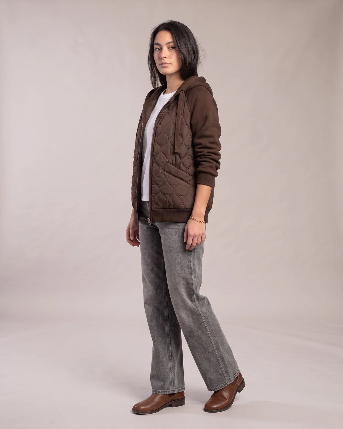 Women's Diamond Quilted Hooded Jacket with Fleece Lining in the Sleeves – Penelope