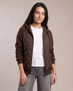 Women's Diamond Quilted Hooded Jacket with Fleece Lining in the Sleeves – Penelope