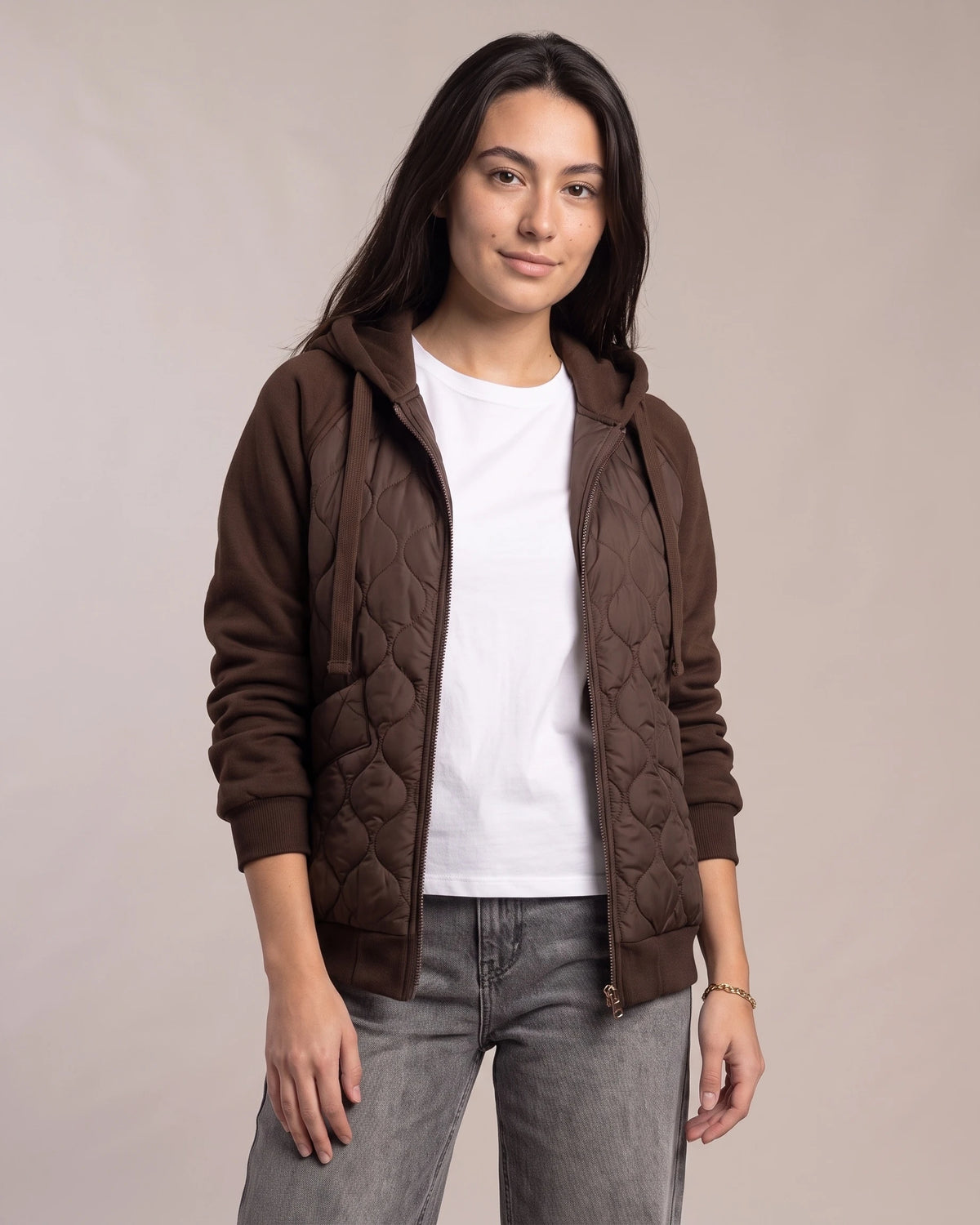 Women's Diamond Quilted Hooded Jacket with Fleece Lining in the Sleeves – Penelope