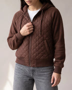 Women's Diamond Quilted Hooded Jacket with Fleece Lining in the Sleeves – Penelope