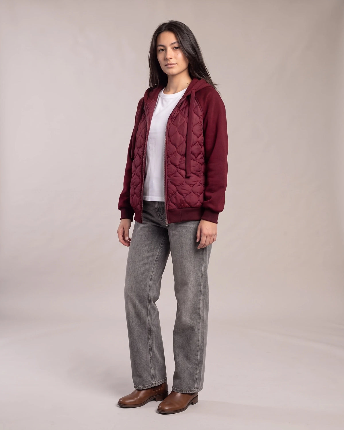 Women's Diamond Quilted Hooded Jacket with Fleece Lining in the Sleeves – Penelope