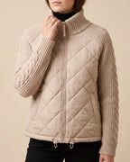 Women's Quilted Jacket with Cable Knit Sleeves and Funnel Neck Collar – Paloma