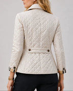 Women's Quilted Jacket with Stand Collar and Check-Print Cuffs – Kitty