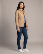 Women's Quilted Jacket, Lightweight with Check Lining and Funnel Collar – Coco