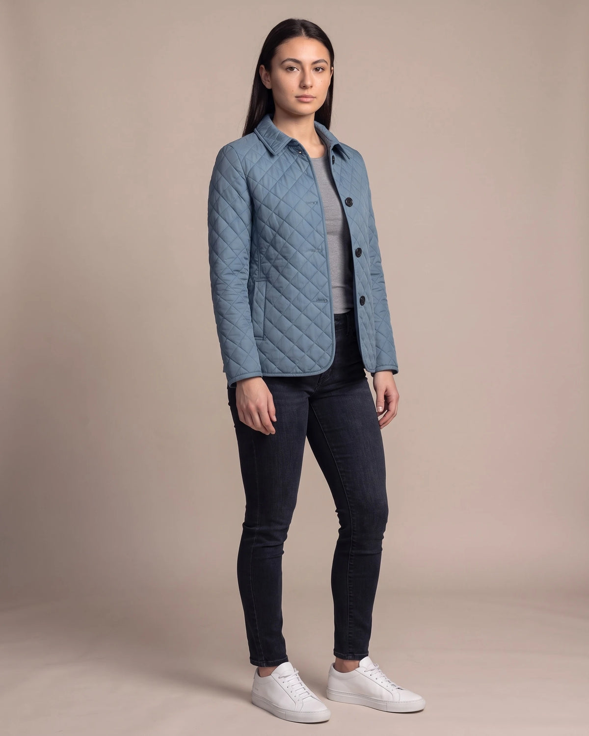 Women's Quilted Jacket, Lightweight with Check Lining and Funnel Collar – Coco