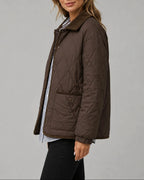 Women's Diamond Quilted Jacket with Corduroy Collar and Patch Pockets – Violet