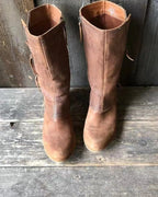 Women's Distressed Leather Fold-Over Mid-Calf Boots with Side Buckle Strap – Darcy Rose