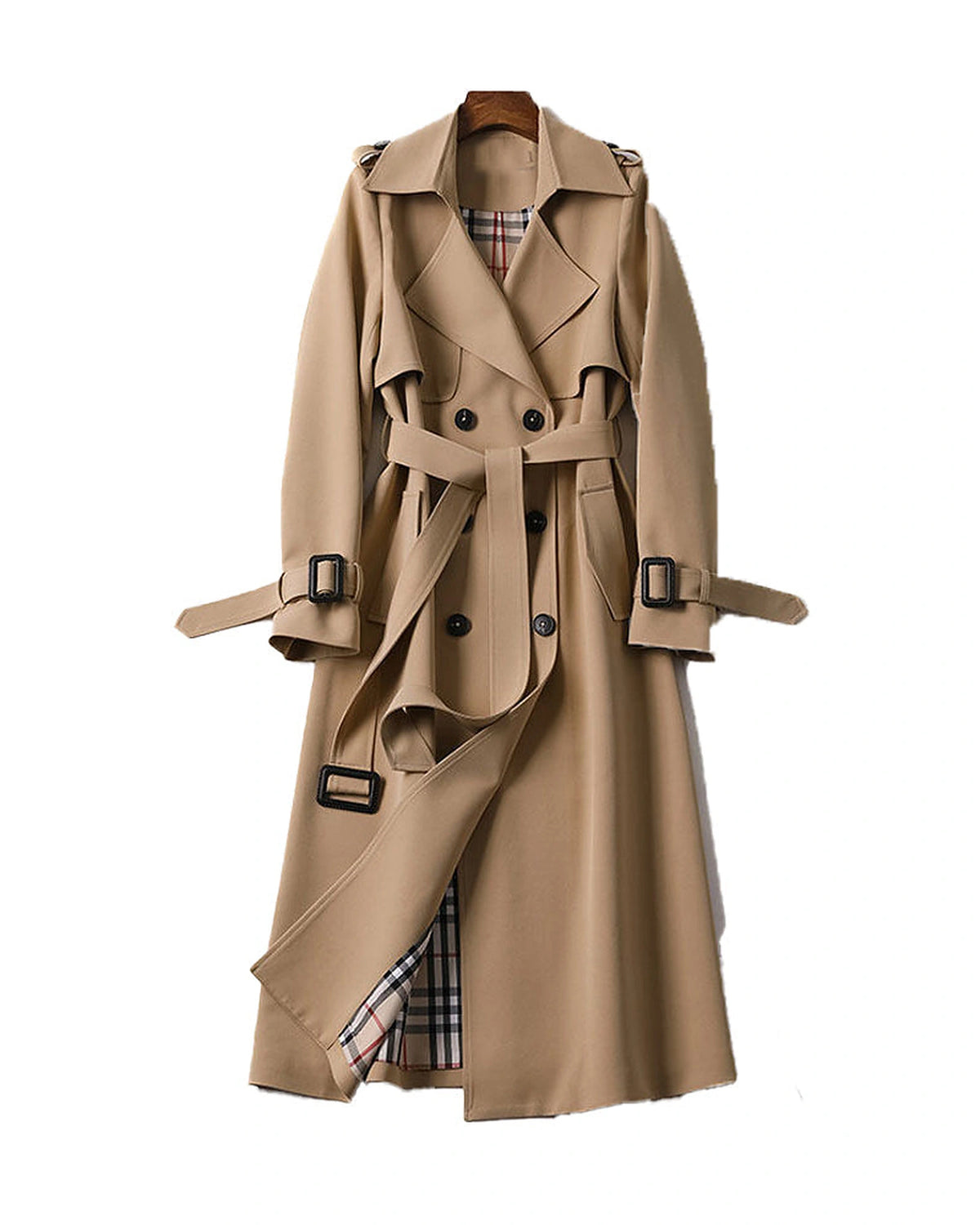 Women's Coat, Double Breasted Belted Longline Trench Coat with Storm Flap – Beatrix Rose
