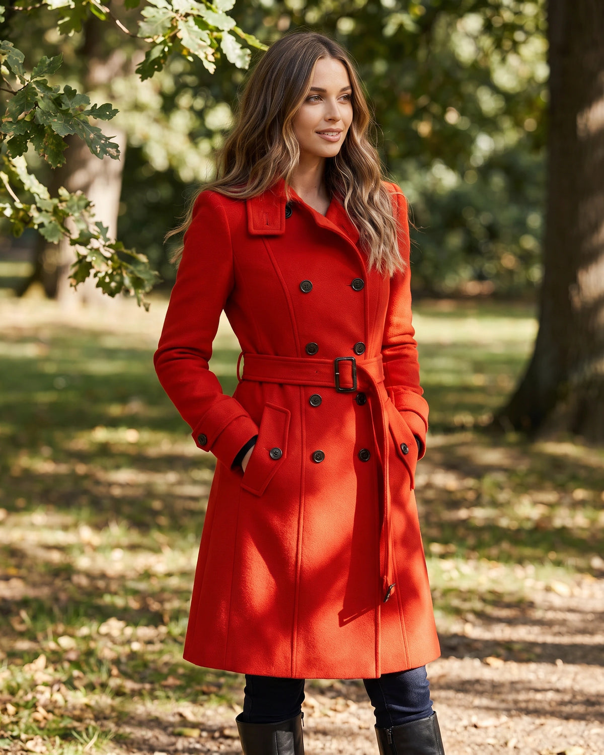 Women's Coat with Belt and Stand Collar, Double Breasted Wool Military Style for Winter – Eliza Jane