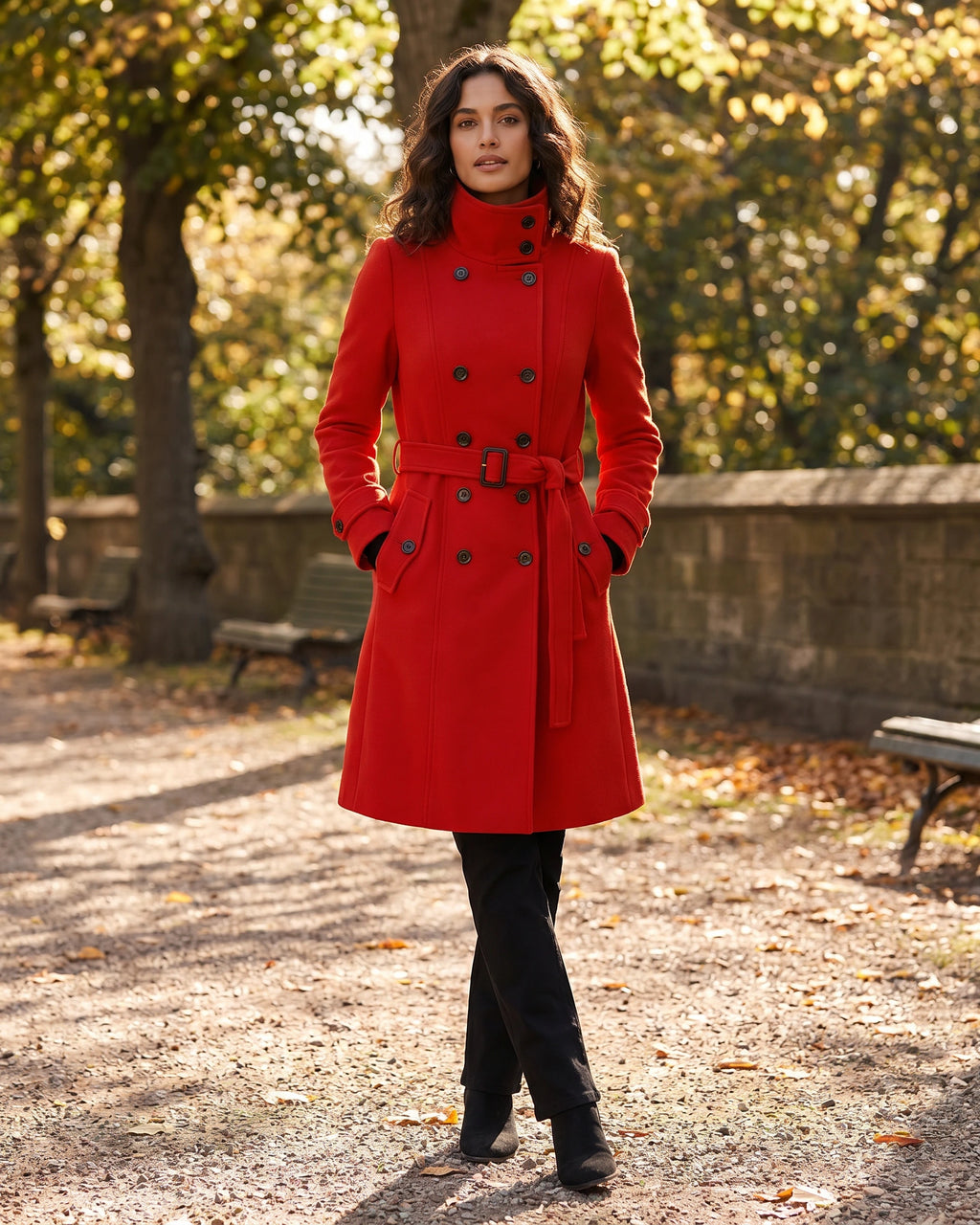 Women's Coat with Belt and Stand Collar, Double Breasted Wool Military Style for Winter – Eliza Jane