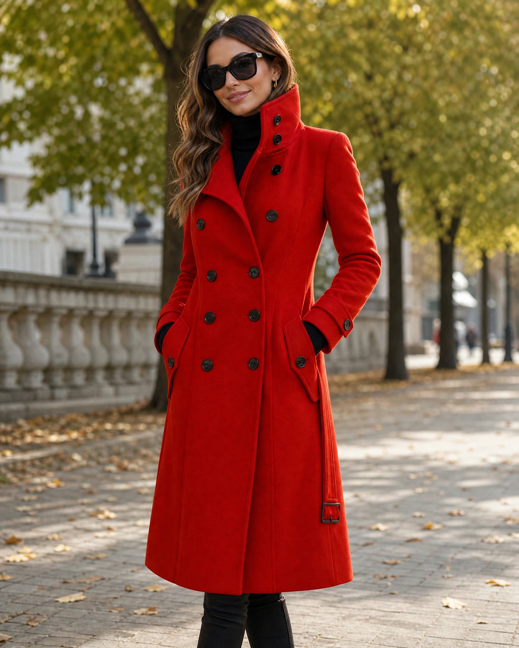 Women's Coat with Belt and Stand Collar, Double Breasted Wool Military Style for Winter – Eliza Jane