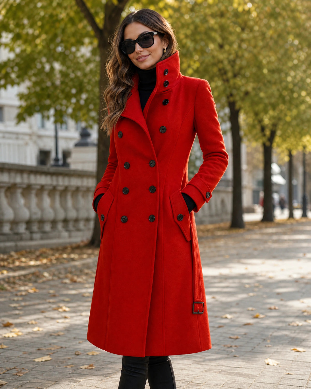 Women's Coat with Belt and Stand Collar, Double Breasted Wool Military Style for Winter – Eliza Jane