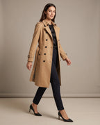 Women's Trench Coat with Belt, Storm Flap and Epaulettes, Double-Breasted – Kira