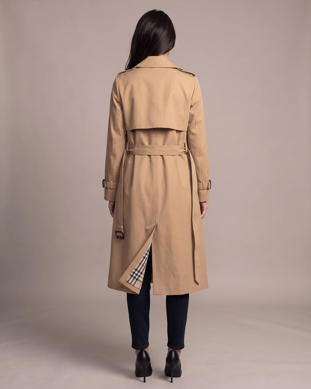 Women's Trench Coat with Belt, Storm Flap and Epaulettes, Double-Breasted – Kira