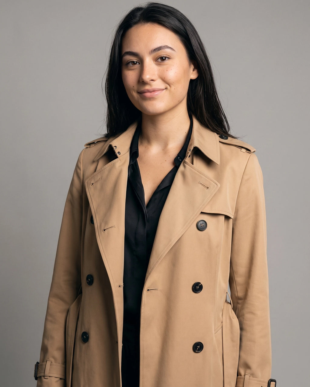 Women's Trench Coat with Belt, Storm Flap and Epaulettes, Double-Breasted – Kira